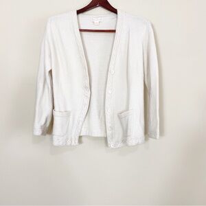 Brooks Brothers Cardigan Sweater Beige With Pockets  100% Lambswool Size L